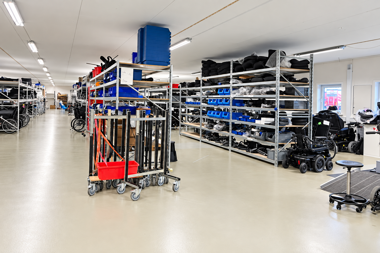 Hulpmiddelendepot met rolstoelen en onderdelen voor retourverwerking
